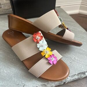 Italiana by Italian Shoemakers Women's Julliet Wedge Floral Sandals Size 9.5